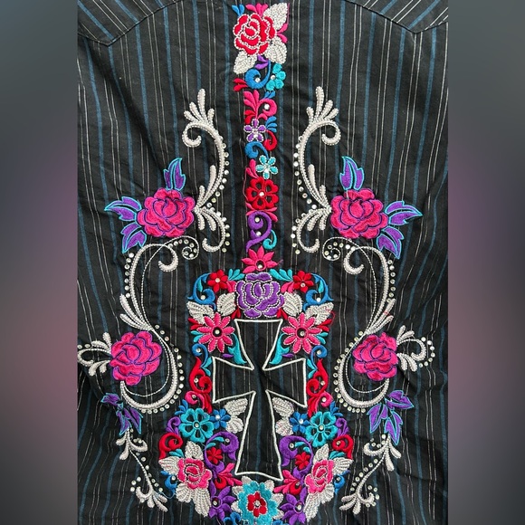 Panhandle Slim Womens Pearl Snap Western Shirt Sz L Embroidered Musician Rodeo - Picture 2 of 5